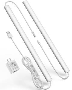 lot 28429 image: Plug-in Under Cabinet Lighting, Dimmable Counter Lights for Kitchen, 2pcs 12 Inch, Cold White 6000K Linkable USB Led Closet Light, Wired Indoor Night Lights Bar for Desk, Sink,Workbench - Retail $10