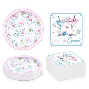 lot 28435 image: Mahjong Party Plates and Napkins Set, Mahjong Party Supplies with 20 Plates 20 Napkins for Home, Party & Special Events, Bridal Showers, Wedding, Anniversary & Birthdays (Pink Blue) - Retail $15