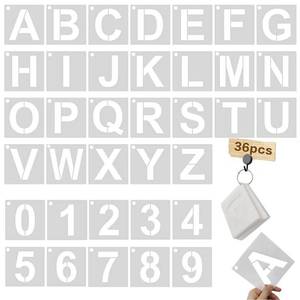 lot 28447 image: 5 Inch Letter Stencils Kit, Alphabet Art Craft Stencils, Reusable Plastic Letters and Numbers Stencil Set for Wood, Wall, Fabric, Rock, Signage and Christmas DIY Art Projects (White, 36 Pcs) - Retail $9