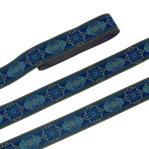 lot 28453 image: 1.3 Inch Vintage Jacquard Ribbon, 7 Yards Emobridered Woven Ribbon Boho Fabric Sewing Woven Ribbon Persian Floral Trim Fringe Decor Trim for Ramadan Clothing Embellishment Decoration - Retail $8