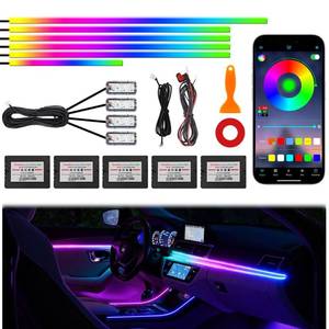 lot 28477 image: Acrylic Interior Car Ambient Lighting Kits, LED Strip Lights with Wireless APP, Neon Fiber Optic Lights Function LED Strip for Car with Music Modes (10 in 1) - Retail $48
