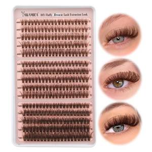 lot 28479 image: Brown Lash Clusters Fluffier Eyelash Extension 10-16mm Individual Lashes D Curly Eyelash Clusters 40D50D70D Volume 300pcs Cluster Lashes Pesta�as Pelo a Pelo DIY Lash Extension at Home (some are missing see Picture for reference) - Retail $10
