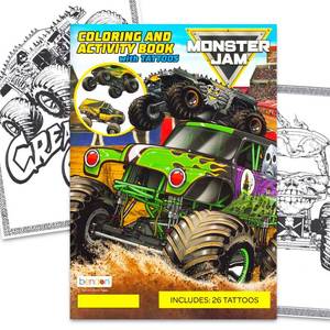 lot 28484 image: Monster Jam Coloring Book with Tattoos - 48pg Grave Digger Activity Book - Retail $7