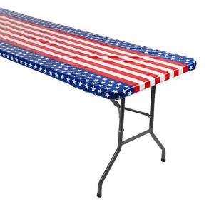 lot 28486 image: Fun Express Patriotic Rectangle Fitted Plastic Tablecloth 37x80 Inch - Retail $14