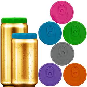 lot 28490 image: Silicone Soda Can Lids 6 Pack Reusable Silicone Can Covers, Can Stopper or Protector For Soda, Beer, Drink, Juice, Coke, Beverage, Fits Standard & Slim Cans - Retail $8
