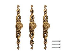 lot 28493 image: 3pcs Cabinet Knobs Pulls Handles, Vintage Style Door Knob, Back Plate Pull Handle, Wardrobe Door Furniture Pulls (Dia. 25mm.98), with Screws, Zinc Alloy, Yellow Bronze-Coloured - Retail $12