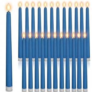 lot 28504 image: 24 Packs Flameless Taper Candles Battery Operated Fake 11 Inch Long Candlelight LED Flameless Candlesticks Flickering Tapered for Summer Fall Wedding(Blue)) - Retail $32