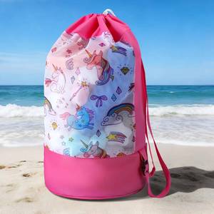 lot 28507 image: Extra Large Beach Sand Toy Bag with Drawstring 20 x 10 Unicorn Mesh Beach Bag for Sand Toy Pool Tote Backpack Swimming Essentials Extra Lightweight Travel Waterproof Storage Organizer - Retail $9