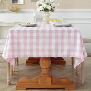 lot 28508 image: Spring Pink Gingham Table Cloth Square Tables Buffalo Plaid Checkered Tablecloth Cotton Linen Farmhouse Tablecloths Washable Wrinkle Free for Picnic Kitchen, 60x60 4 Seats - Retail $20