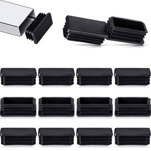 lot 28512 image: 24 Pcs 1 x 2 Inch Rectangle Plastic Plugs Tubing End Caps Black Steel Tubing Plugs Fence Post End Caps for Pipe Cover Chair Leg Glide Inserts - Retail $10