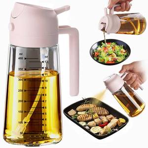 lot 28528 image: TrendPlain 16oz470ml Glass Olive Oil Sprayer for Cooking - 2 in 1 Olive Oil Dispenser for Kitchen Gadgets, Air Fryer, Salad, and BBQ - Peach - Retail $9