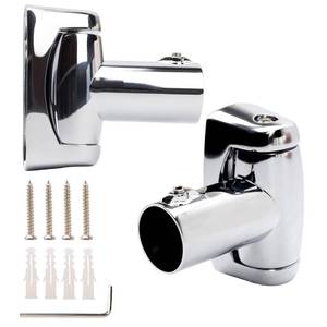 lot 28531 image: 2 Pack Shower Curtain Rod Brackets, Zinc Alloy Holder with Screw, Wall Mount Bracket, 180 Rotatable for 1 Inch Curved Rod, Polish Silver - Retail $19