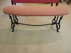 Curved Antique Bench with Cast Iron Legs.   17 x 46 x 12