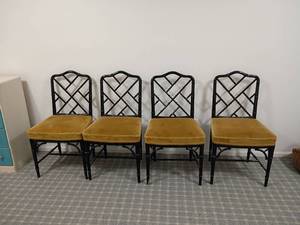 lot 931 image: 4 Cotton Felt and Bamboo Chairs made by The Carlisle Upholsterers Inc.   Located in basement