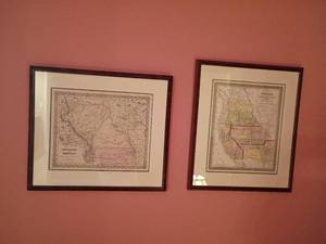 lot 940 image: 2 Framed Wall Decor.  Both 20.5 x 23.  Nebraska and Kansas Map. And California, Oregon, Washington, Utah and New Mexico Map