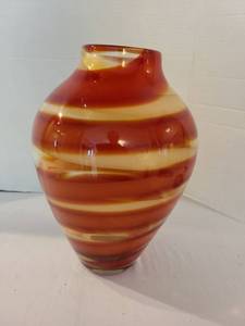 lot 1003 image: Red and Amber Striped Glass Vase, 12in tall