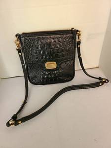 lot 1026 image: Brahmin Black Crocodile Embossed Leather Crossbody Shoulder Bag