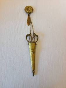 lot 1045 image: Antique Sewing Chatelaine with Scissors and Etui