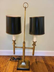 lot 1057 image: Table lamp, duo black shades, 31 inches tall.