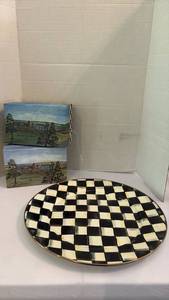 lot 1100 image: Mackenzie Child 16in Enameled Platter and Gift Boxes