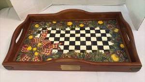 lot 1101 image: Mackenzie Childs Acacia Wood Tray 20.5x12in