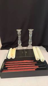 lot 1131 image: Root Taper Candles and Glass Candle Holders