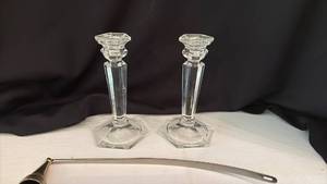 lot 1132 image: Root Collenettes, Glass Candle Holders, and Candle Snuffer