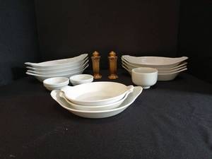 lot 1200 image: Ceramic Dinnerware  with Serving Dishes Bowls and Salt Pepper Shakers