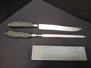 lot 1209 image: Boker Tree Brand Stainless Carving Set  Knife and sharpener