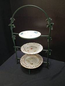 lot 1312 image: 3-Tier Plate Stand with Decorative Plates