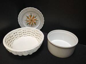 lot 1315 image: Basketweave Bowl  porcelain  bowl and Decorative Plate
