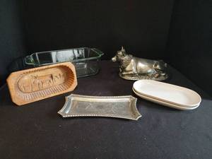 lot 1327 image: Cow butter dish , Trays, Plates, Carved Box