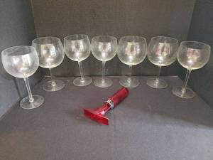 lot 1346 image: Set of 7 Clear Glass Wine Goblets with aerator