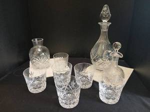 lot 1354 image: Cut Glass Decanter Set with Glasses and Stoppers