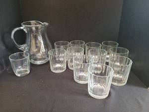 lot 1356 image: Glass Pitcher and Drinking Glasses Set 13 Pieces