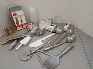 lot 1358 image: Kitchen Tool Lot Pineapple Corer Spoons Spatulas Utensils roasting thermometer