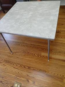 lot 1394 image: Samsonite Folding Table with Light Gray Top and Metal Legs 35x35x29