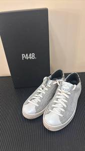 lot 1408 image: P448 High-Top Lace-Up Sneakers Gray White size 9