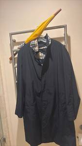 lot 1414 image: Burberry London Black Trench Coat with Plaid Lining and Umbrella Size Medium 