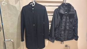 lot 1423 image: Linda Picetti Luxury  Black Jacket and Coat Set Size M with Geiger Button Down