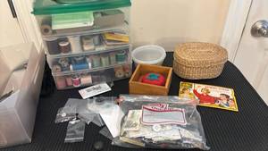 lot 1438 image: Thread, Needles, Basket, Pincushion, Storage