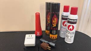 lot 1444 image: Vector Gas Butane x2, Ronson Multi-Fill Butane x2, Flashlight, Remington Adapter, Plug