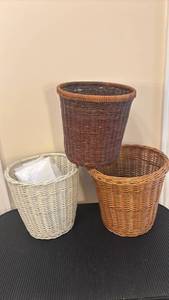 lot 1447 image: Woven Basket Bin Lot 3 Pieces Cylindrical Storage Containers