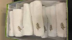 lot 1455 image: White Hand Towel Set with Embroidered Design Qty 12