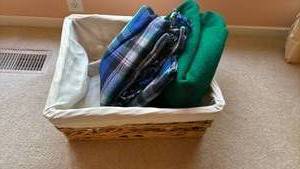 lot 1471 image: Lined Basket with Pendeleton Wool Blanket