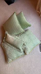 lot 1474 image: Throw Pillows  Set Green Leopard Print Herringbone