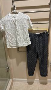 lot 1520 image: Childrens Clothing Bundle White Textured Shirt Black Patterned Pants 2-Piece