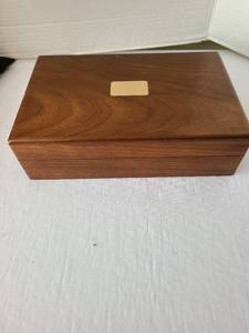 lot 1904 image: Decatur Industries Walnut Hinged Lid Box with Gold-Tone Plate