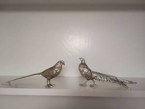 lot 2009 image: Pair of Metal Bird Figurines, Pheasant Design, Very Detailed, Very Heavy 10 in long