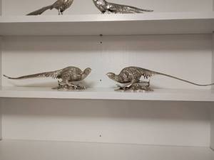 lot 2010 image: Another Pair Metal Bird Figurines, Pheasant, Very Detailed, Very Heavy 18 in long